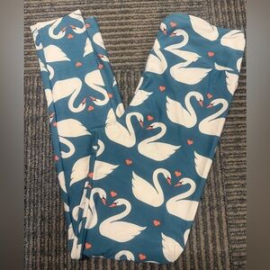 NWOT LuLaRoe Blue Swan Print Leggings OS